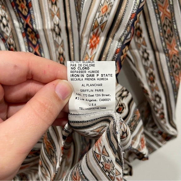 Grifflin Paris Printed Stripe Notched Neck Blouse Shirt Small - Picture 7 of 9